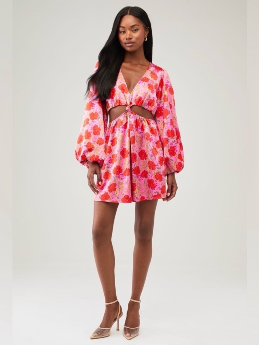 Show Me Your MuMu Pink and Red Floral Cutout Mini Dress